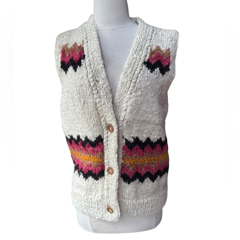Vintage Lined Wool, Wooden Button Closure‎ Vest